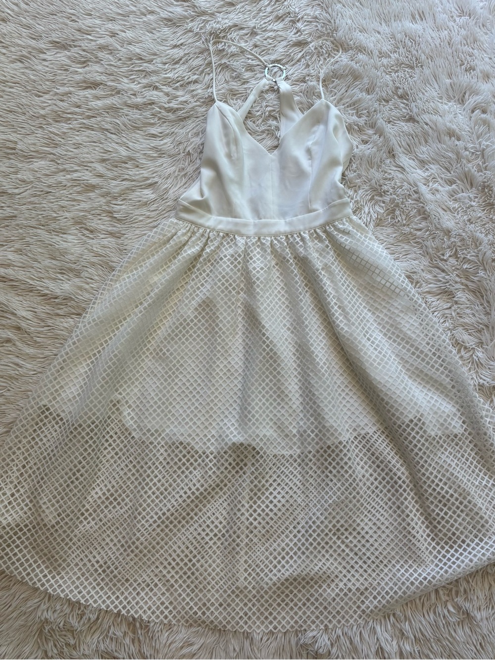 NBD White Halter Dress with Silver Ring Accent